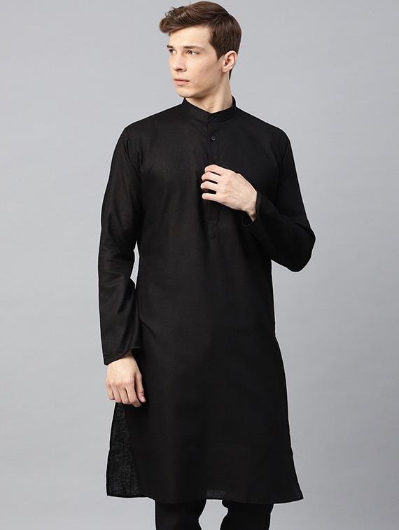 men solid mandarin collar long sleeve kurta