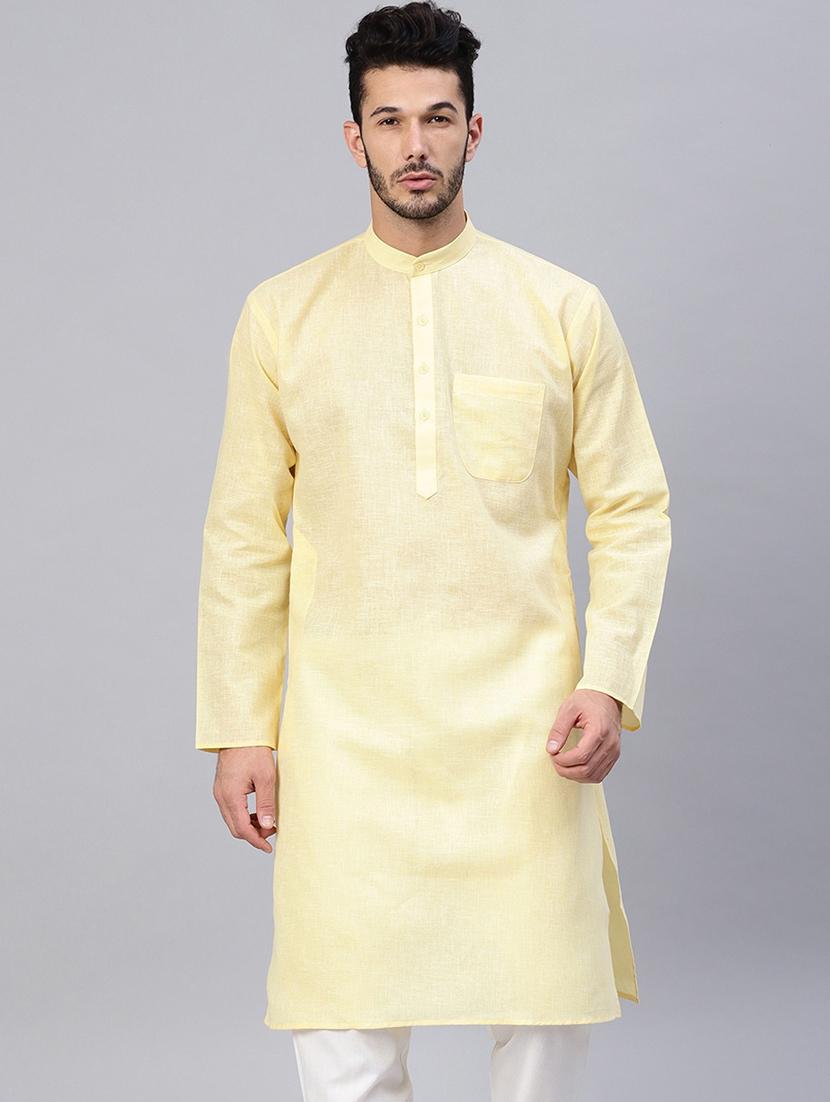 men solid mandarin collar long sleeve kurta 