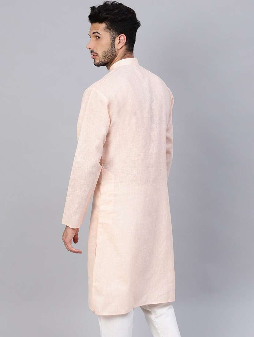 men solid mandarin collar long sleeve kurta - 22001178 - Standard Image - 3