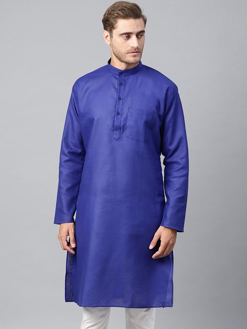 men solid mandarin collar long sleeve kurta 