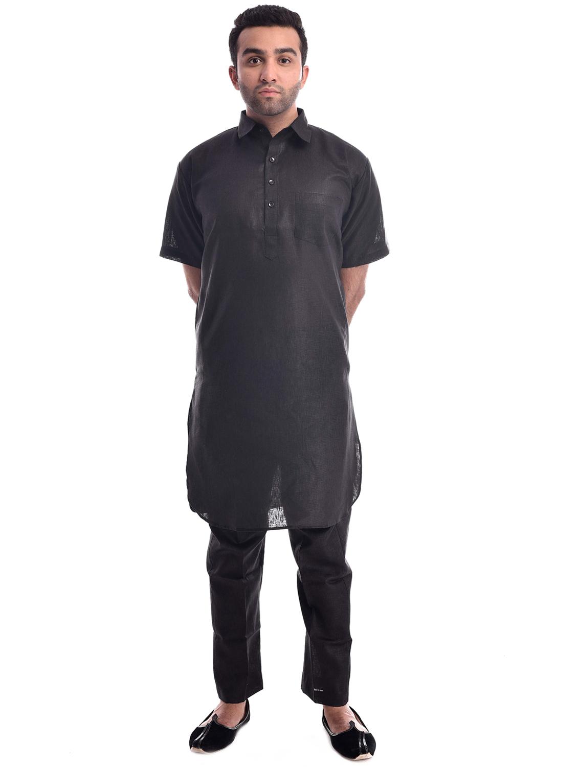men solid collared short sleeve kurta