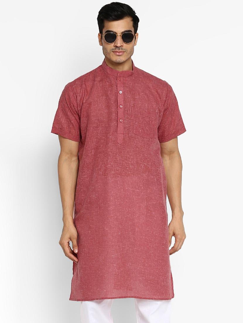 men solid mandarin collar short sleeve kurta 