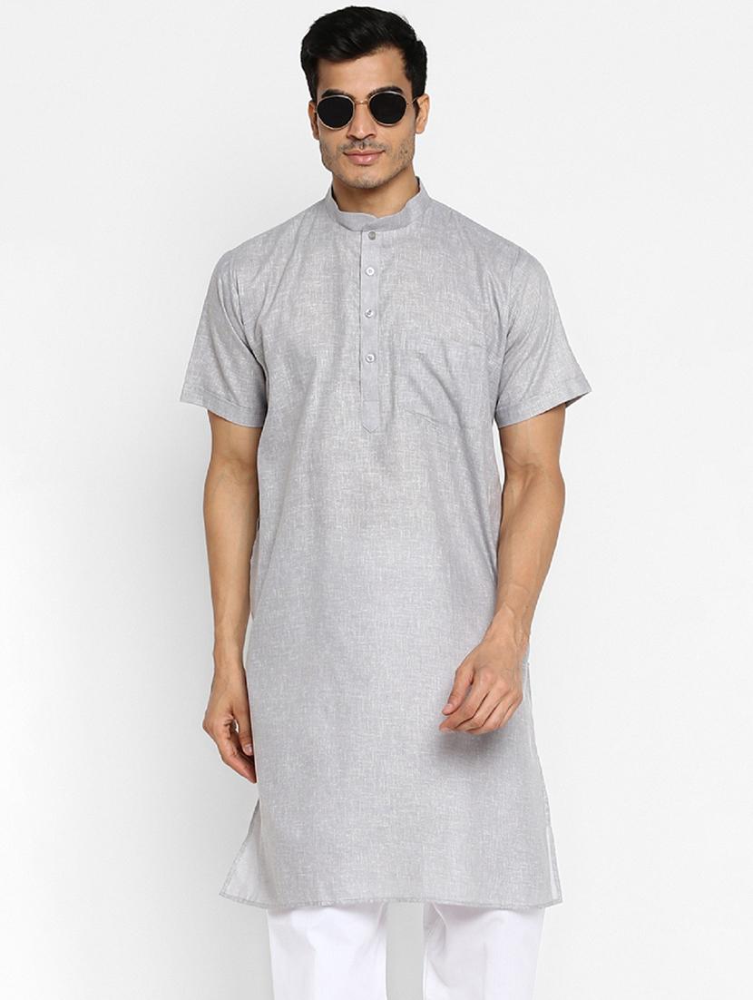 men solid mandarin collar short sleeve kurta 