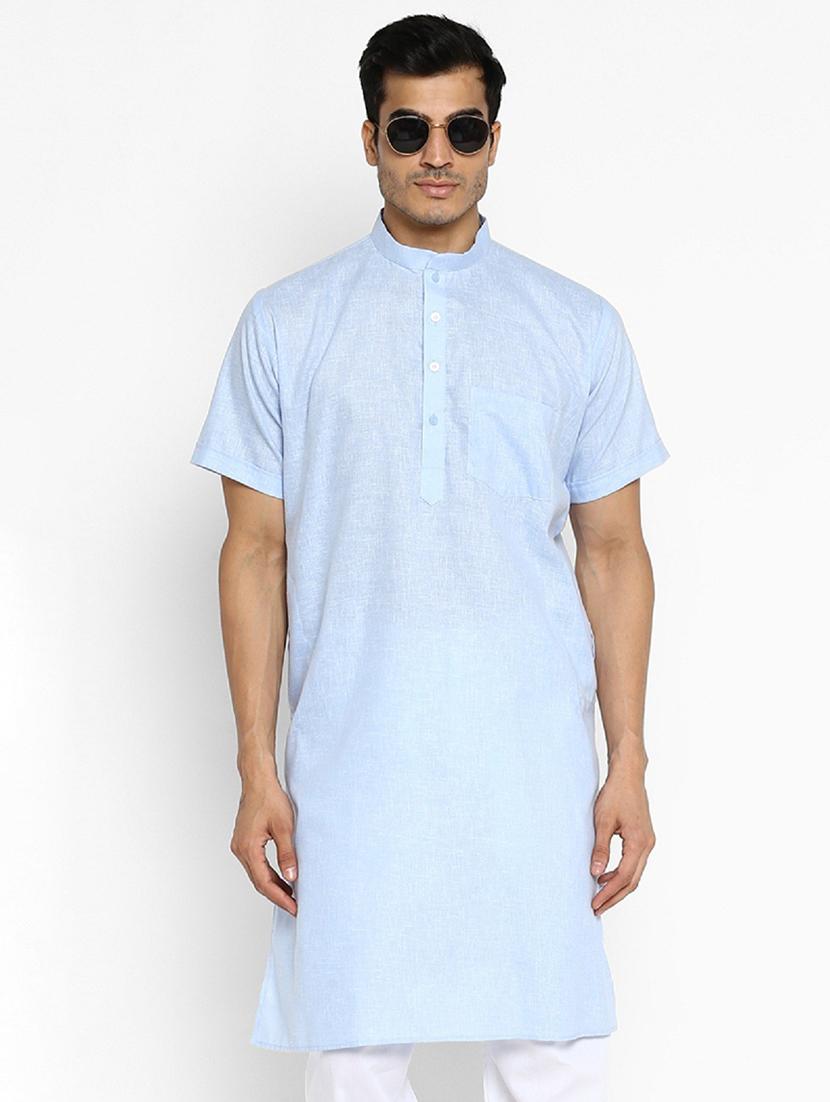 men solid mandarin collar short sleeve kurta 