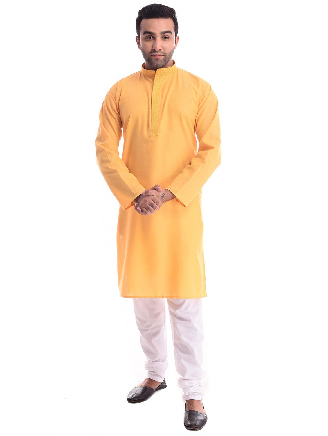 men solid mandarin collar long sleeve kurta