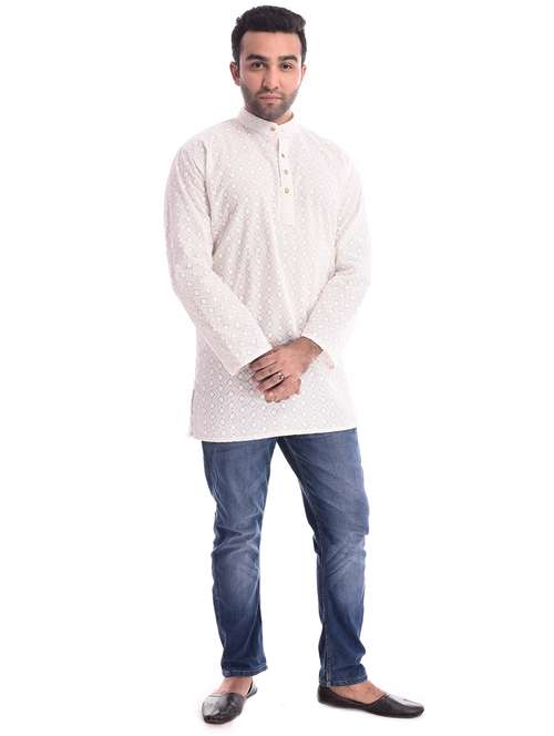 men embroidered mandarin collar long sleeve kurta - 22001227 -  Standard Image - 0