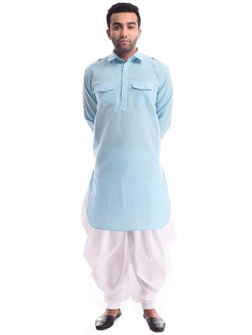 men solid collared long sleeve pathai kurta - 22001228 -  Standard Image - 0