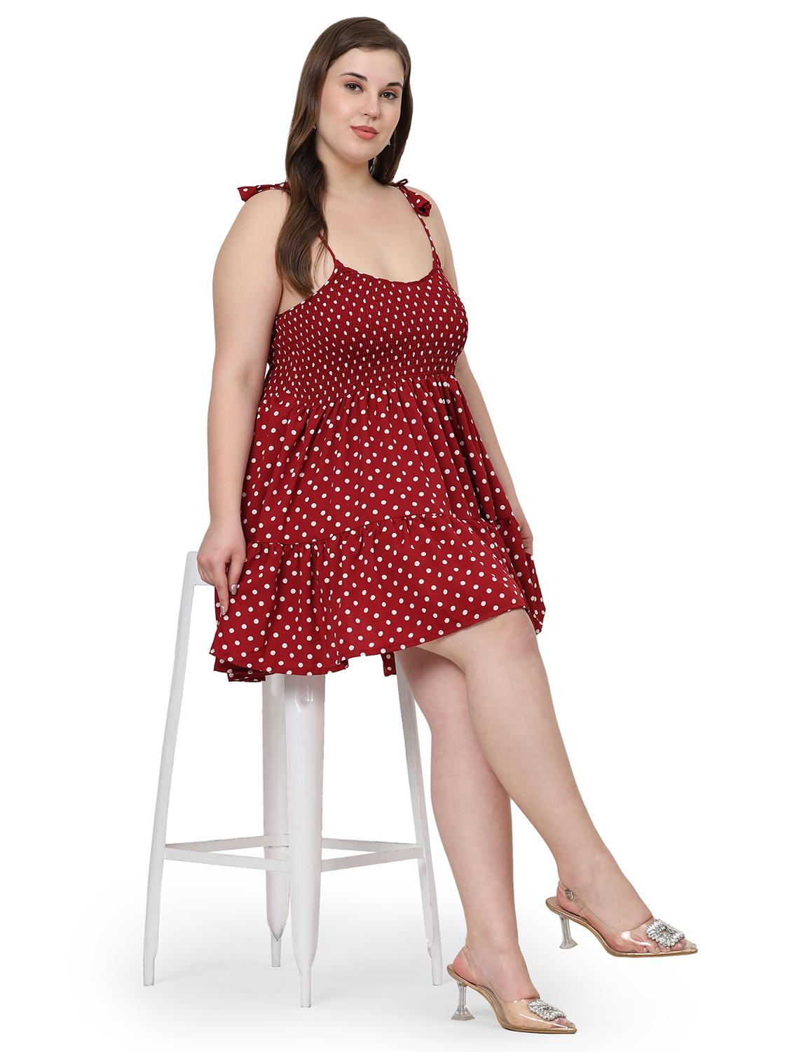 women polka doted shoulder strap tiered dress