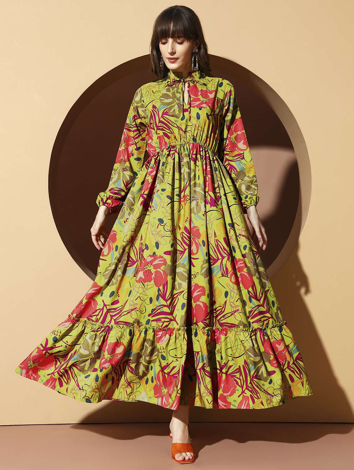 women floral print puff sleeve tiered maxi dress - 22001256 -  Standard Image - 3