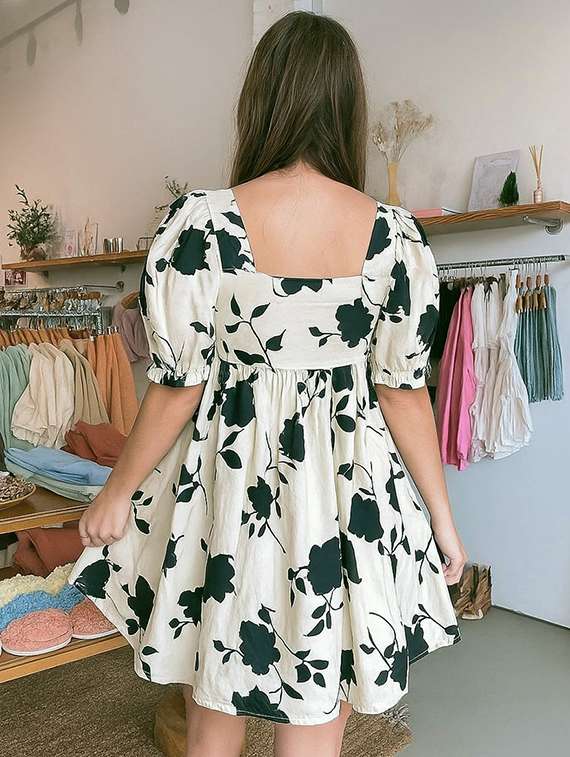 women floral print puff sleeve fit & flare dress - 22001258 -  Standard Image - 3