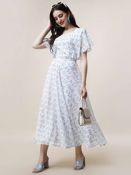 women printed flared sleeve fit & flared dress - 22001259 -  Standard Image - 0