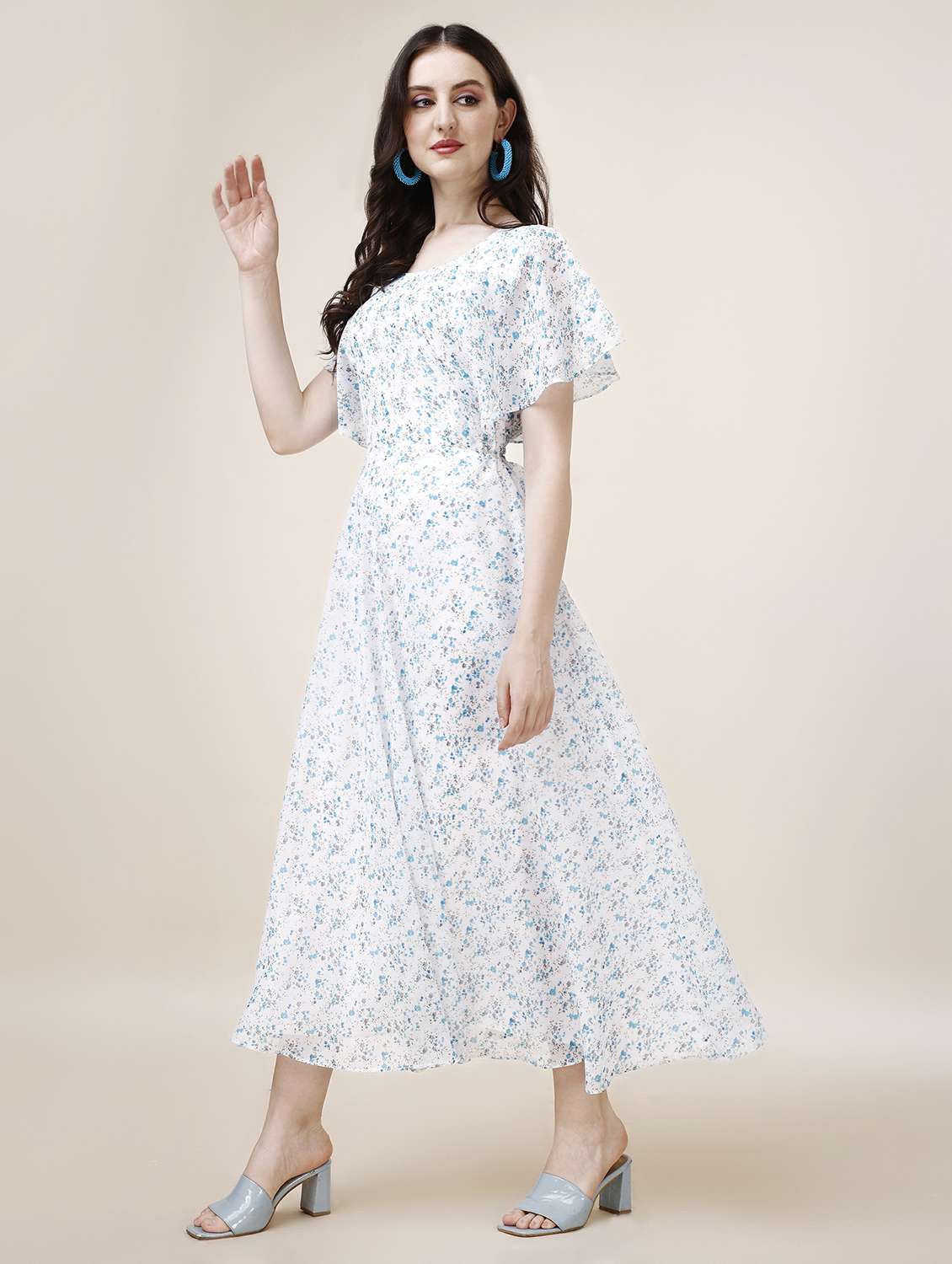 women printed flared sleeve fit & flared dress - 22001259 - Standard Image - 3