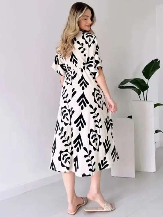 women printed short sleeve fit & flare dress - 22001263 -  Standard Image - 3