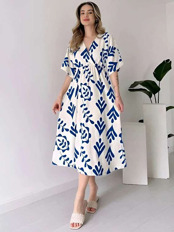 women printed short sleeve fit & flare dress