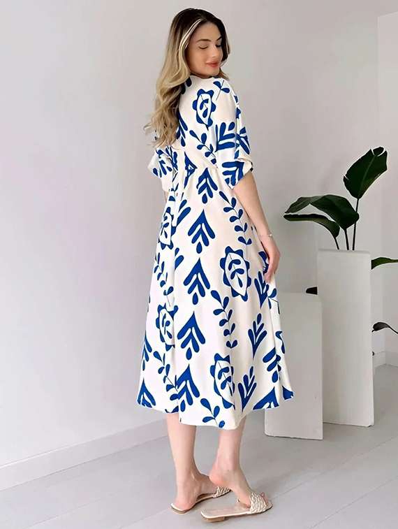 women printed short sleeve fit & flare dress - 22001264 -  Standard Image - 3