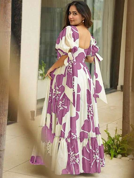 women floral print puff sleeve tiered dress - 22001268 -  Standard Image - 3