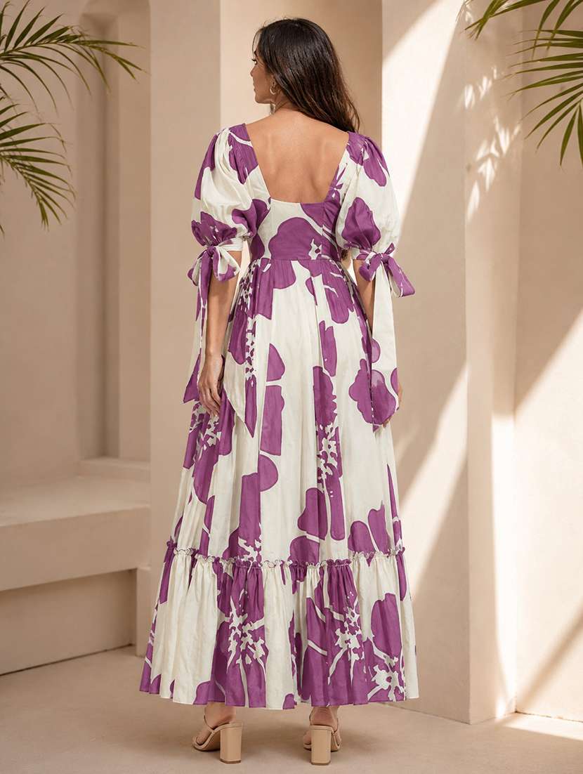 women floral print puff sleeve tiered dress - 22001268 -  Standard Image - 3
