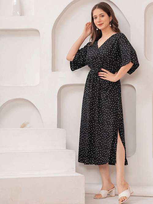 women polka doted flared dress a-line dress - 22001271 - Standard Image - 0