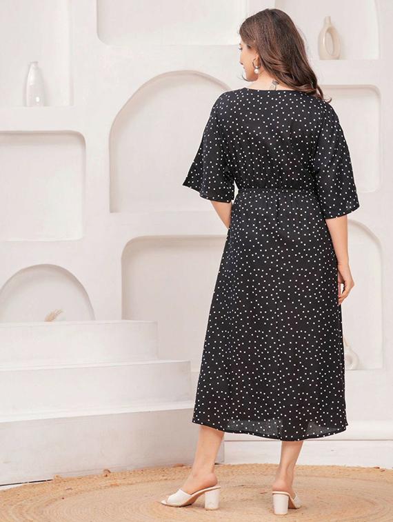 women polka doted flared dress a-line dress - 22001271 - Standard Image - 3