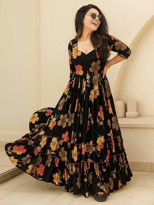 women floral print puff sleeve tiered maxi dress - 22001275 - Standard Image - 0