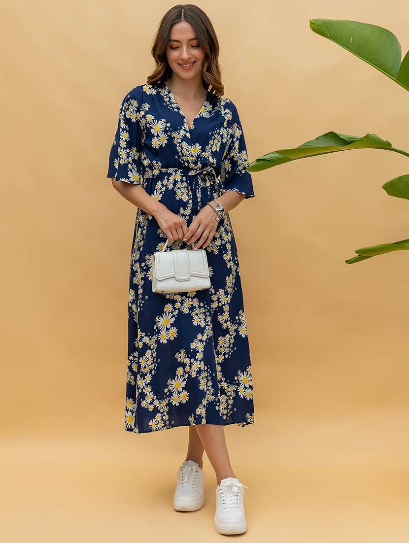 women floral print short sleeve a-line dress