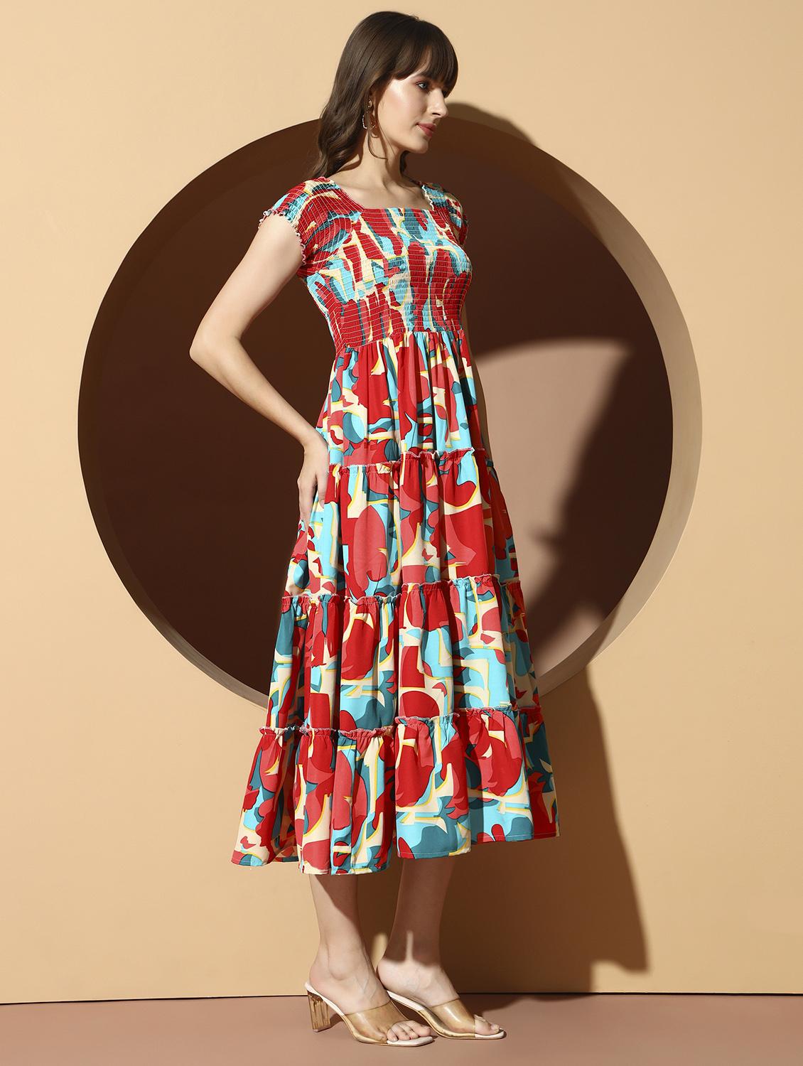 women floral print cap sleeve tiered dress - 22001284 - Standard Image - 3