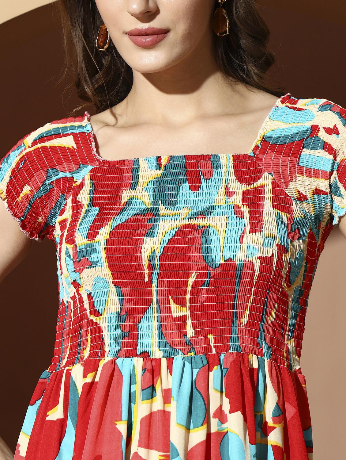 women floral print cap sleeve tiered dress - 22001284 - Standard Image - 5