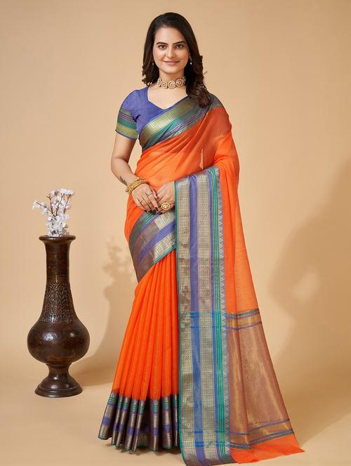 women solid with bordered kota doria saree with blouse - 22001289 - Standard Image - 0