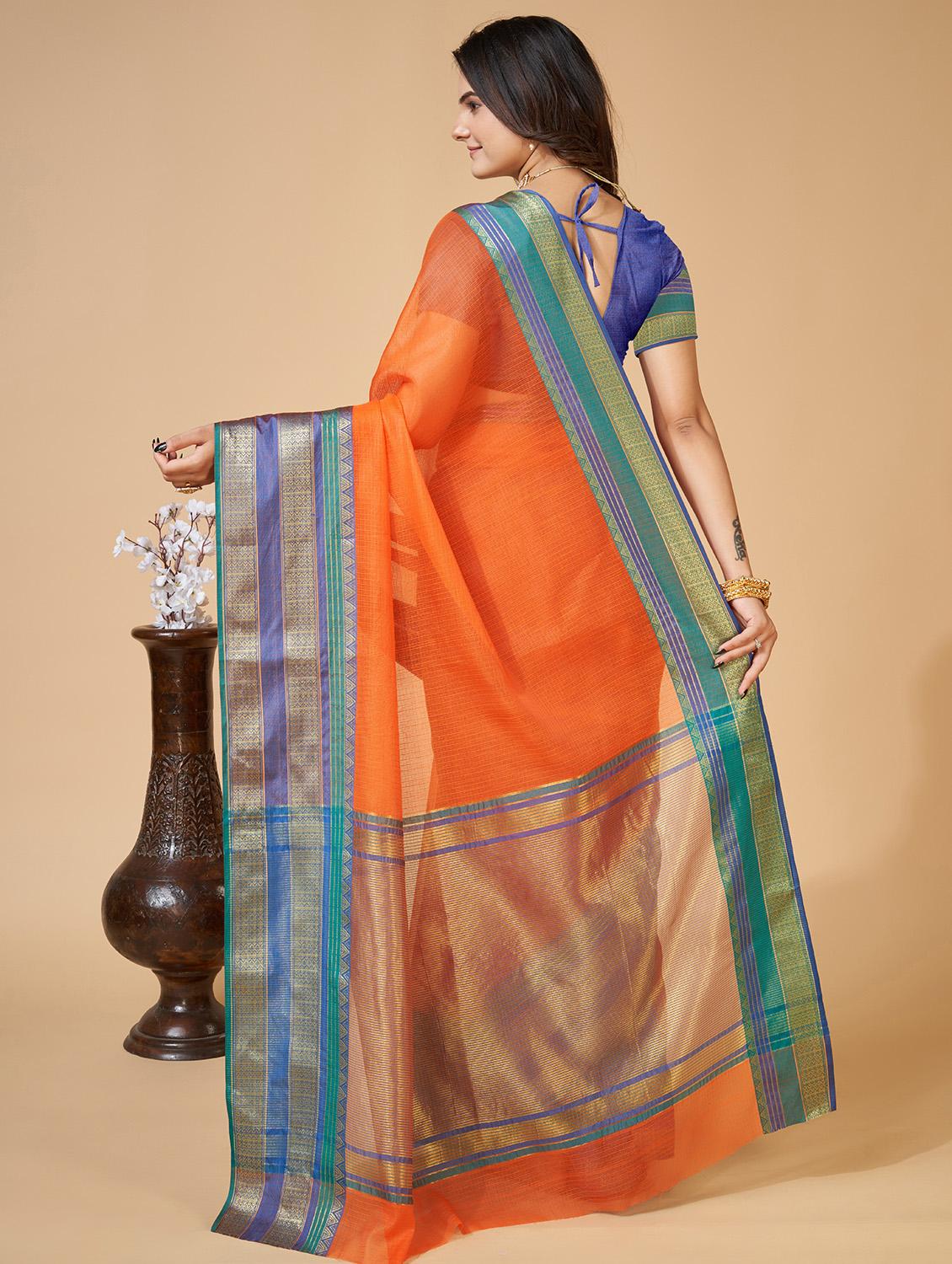 women solid with bordered kota doria saree with blouse - 22001289 - Standard Image - 3