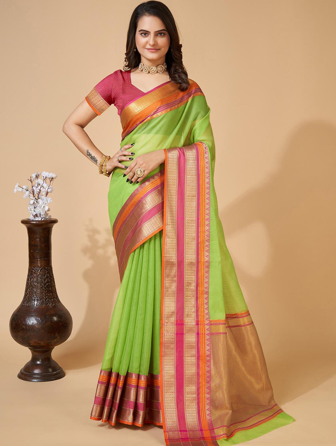 women solid with bordered kota doria saree with blouse - 22001291 - Standard Image - 3