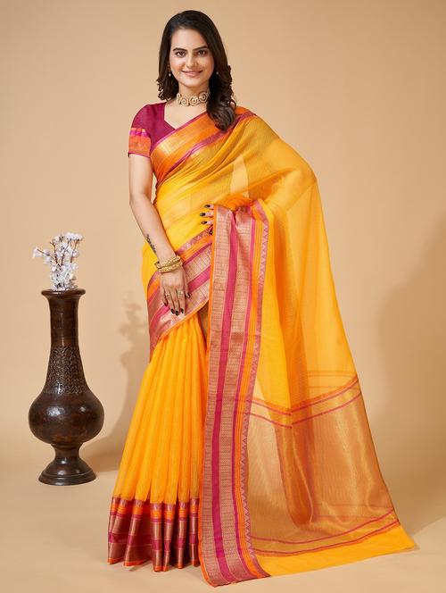 women solid with bordered kota doria saree with blouse - 22001294 -  Standard Image - 0