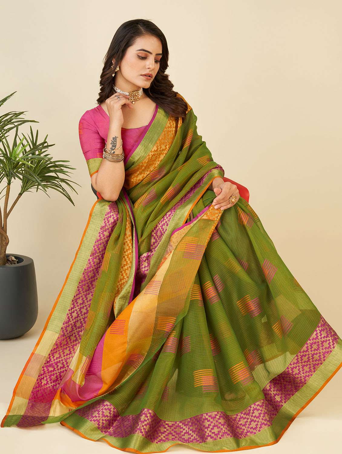 women self design kota doria saree with blouse - 22001295 -  Standard Image - 3