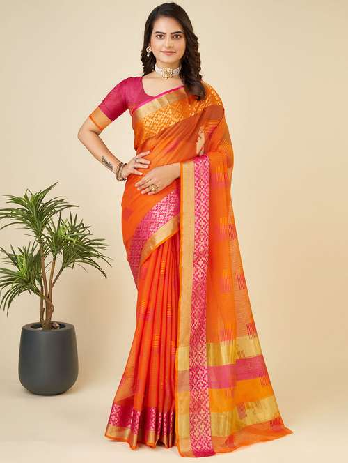 women self design kota doria saree with blouse - 22001297 - Standard Image - 0