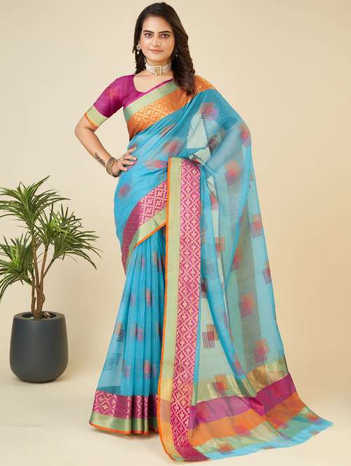 women self design  kota doria saree with blouse - 22001299 -  Standard Image - 0
