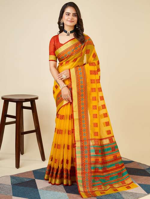 women self design kota doria saree with blouse - 22001323 -  Standard Image - 0