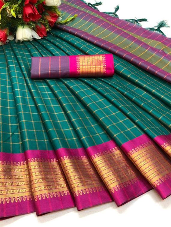 women checkered bordered saree with blouse - 22001340 - Standard Image - 3