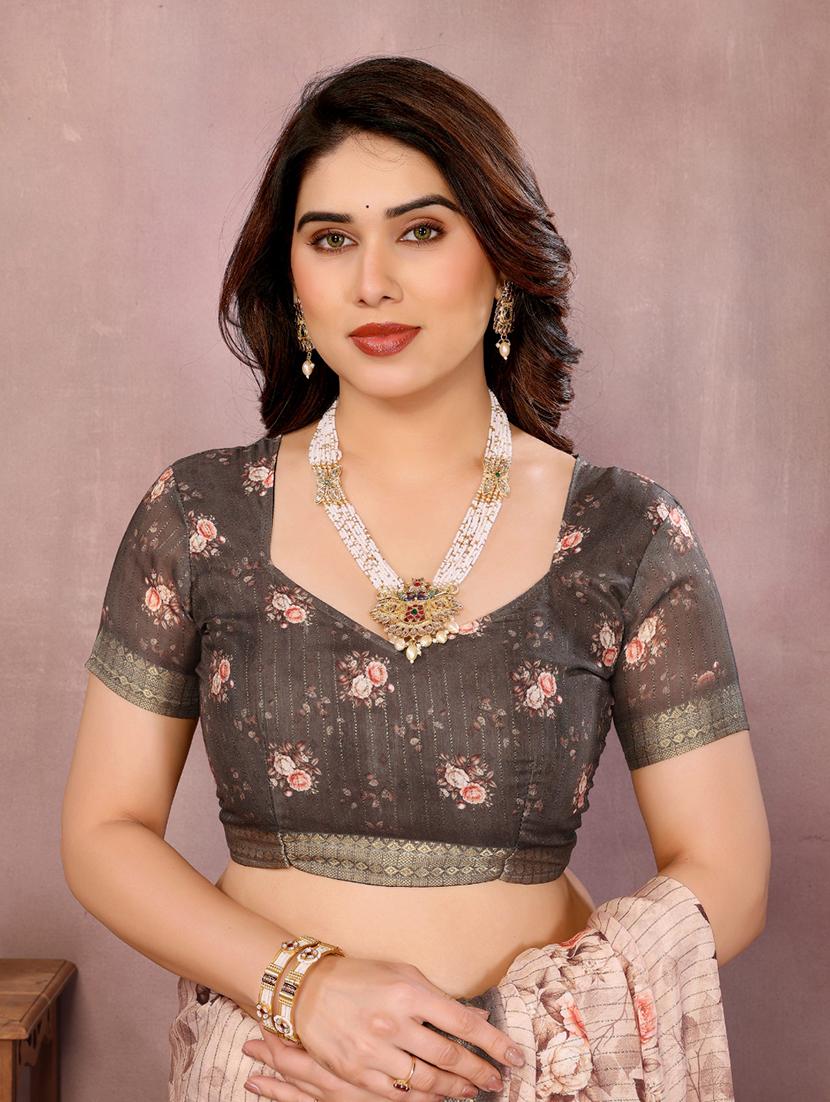women floral printed bordered saree with blouse - 22001372 - Standard Image - 5