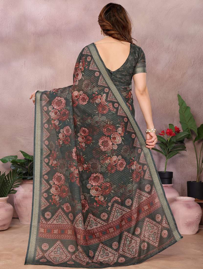women floral printed bordered saree with blouse - 22001373 -  Standard Image - 3