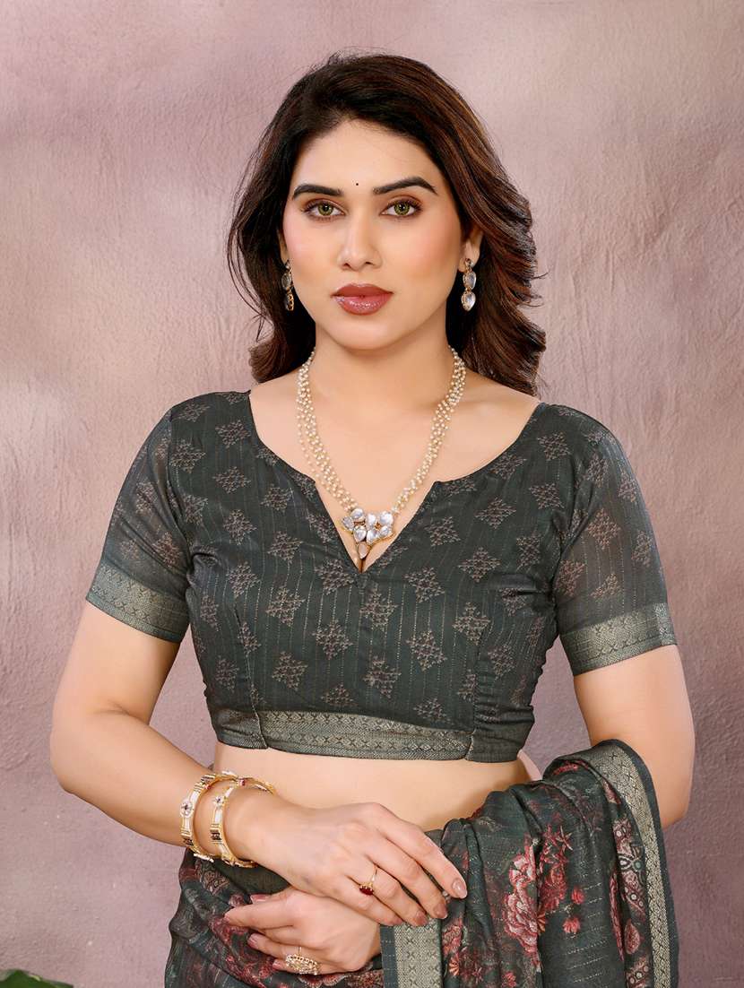 women floral printed bordered saree with blouse - 22001373 -  Standard Image - 5