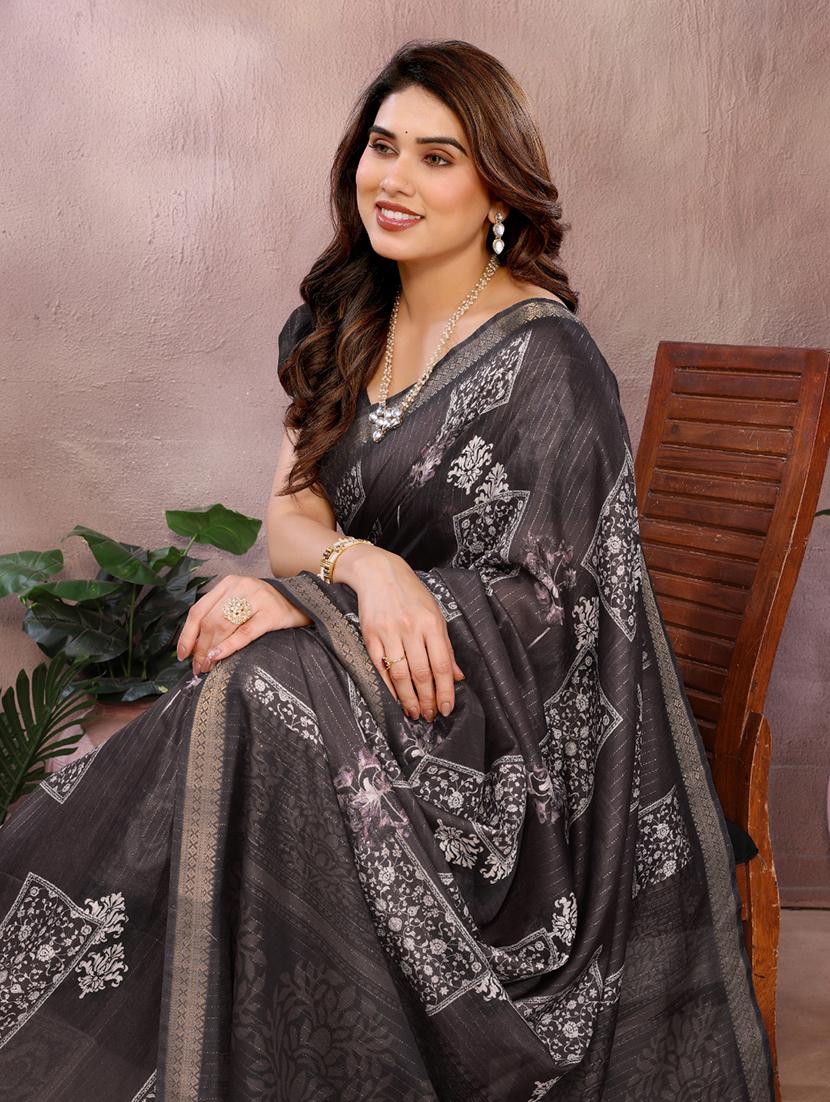 women printed bordered saree with blouse - 22001374 - Standard Image - 3