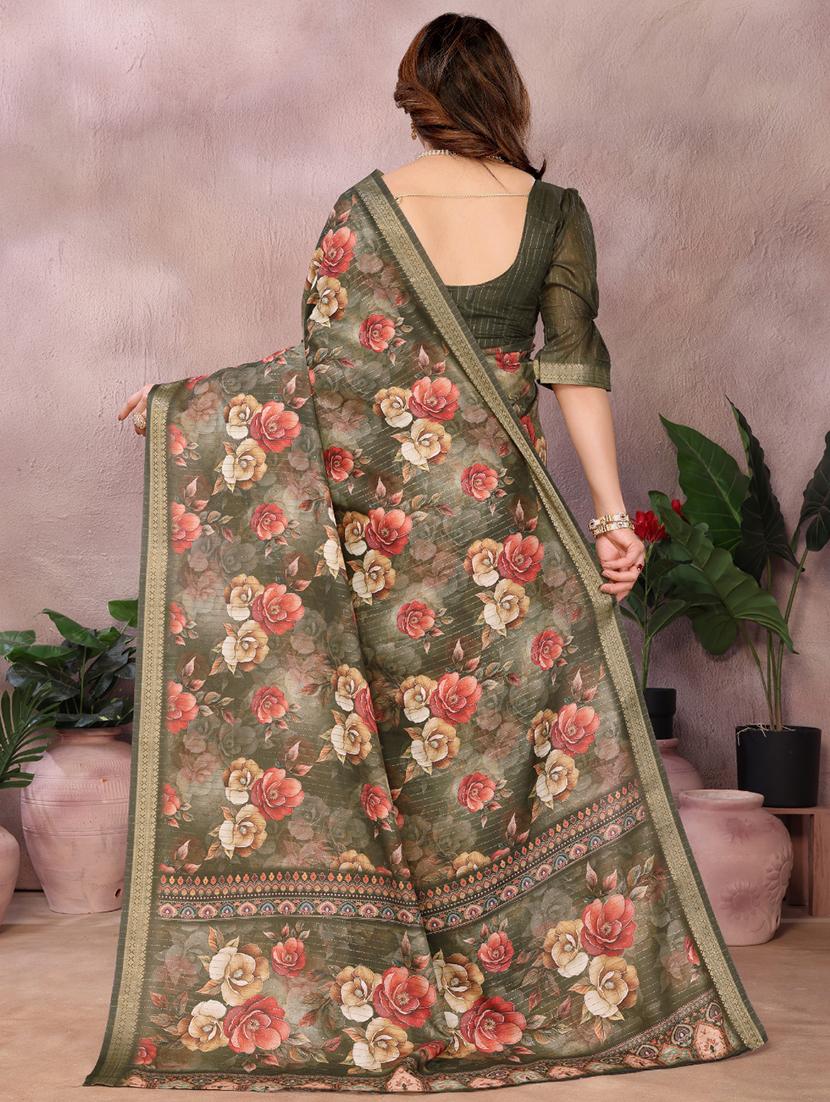 women floral printed bordered saree with blouse - 22001375 - Standard Image - 3