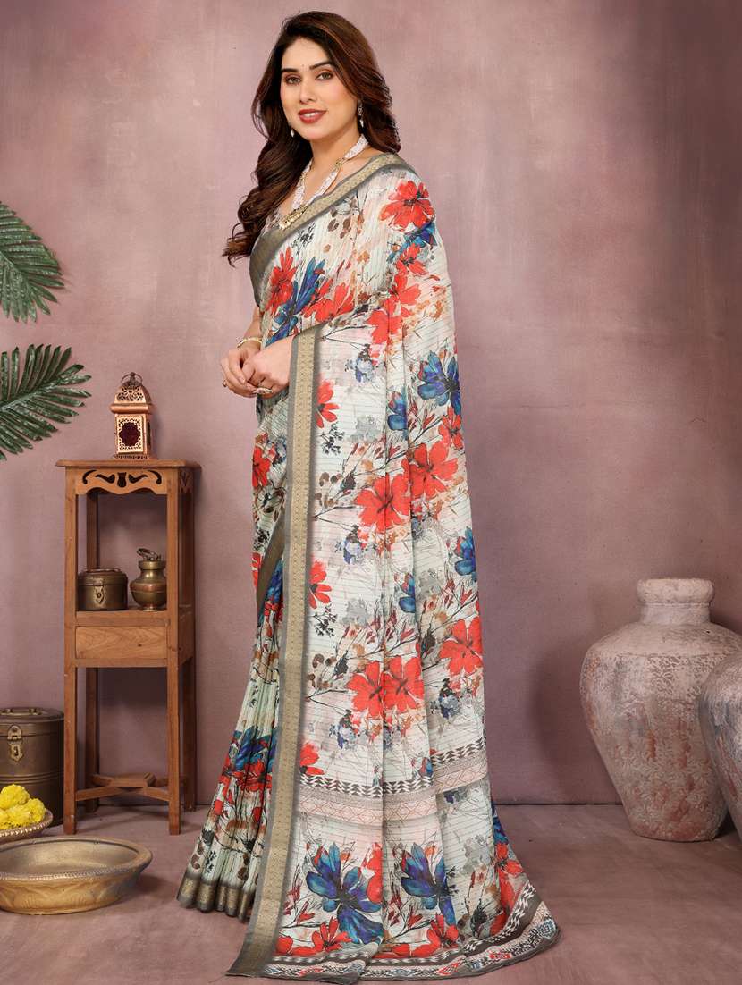 women floral printed bordered saree with blouse - 22001376 - Standard Image - 3