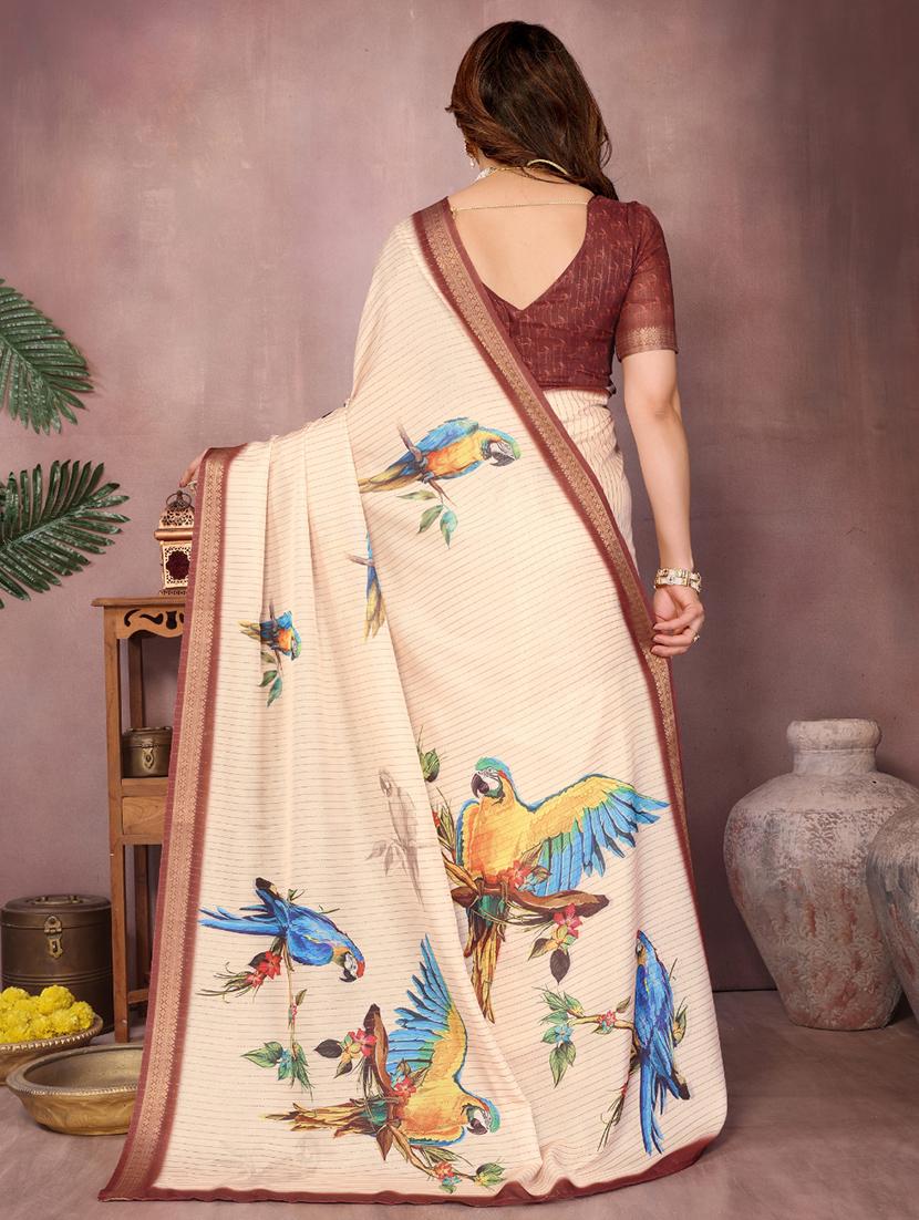 women printed bordered saree with blouse - 22001377 - Standard Image - 3