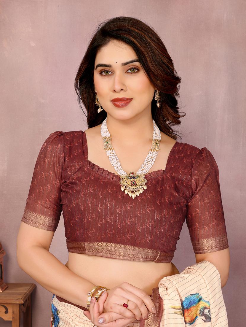 women printed bordered saree with blouse - 22001377 - Standard Image - 5