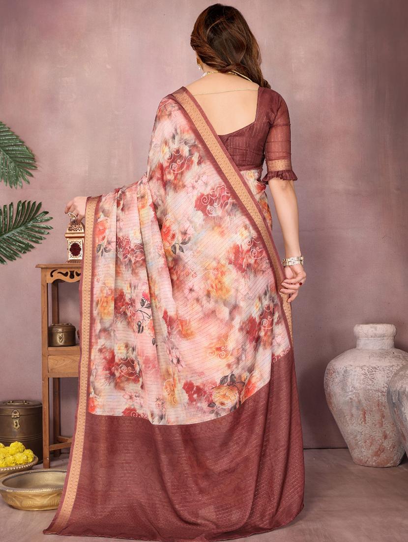 women floral printed bordered saree with blouse - 22001378 - Standard Image - 3