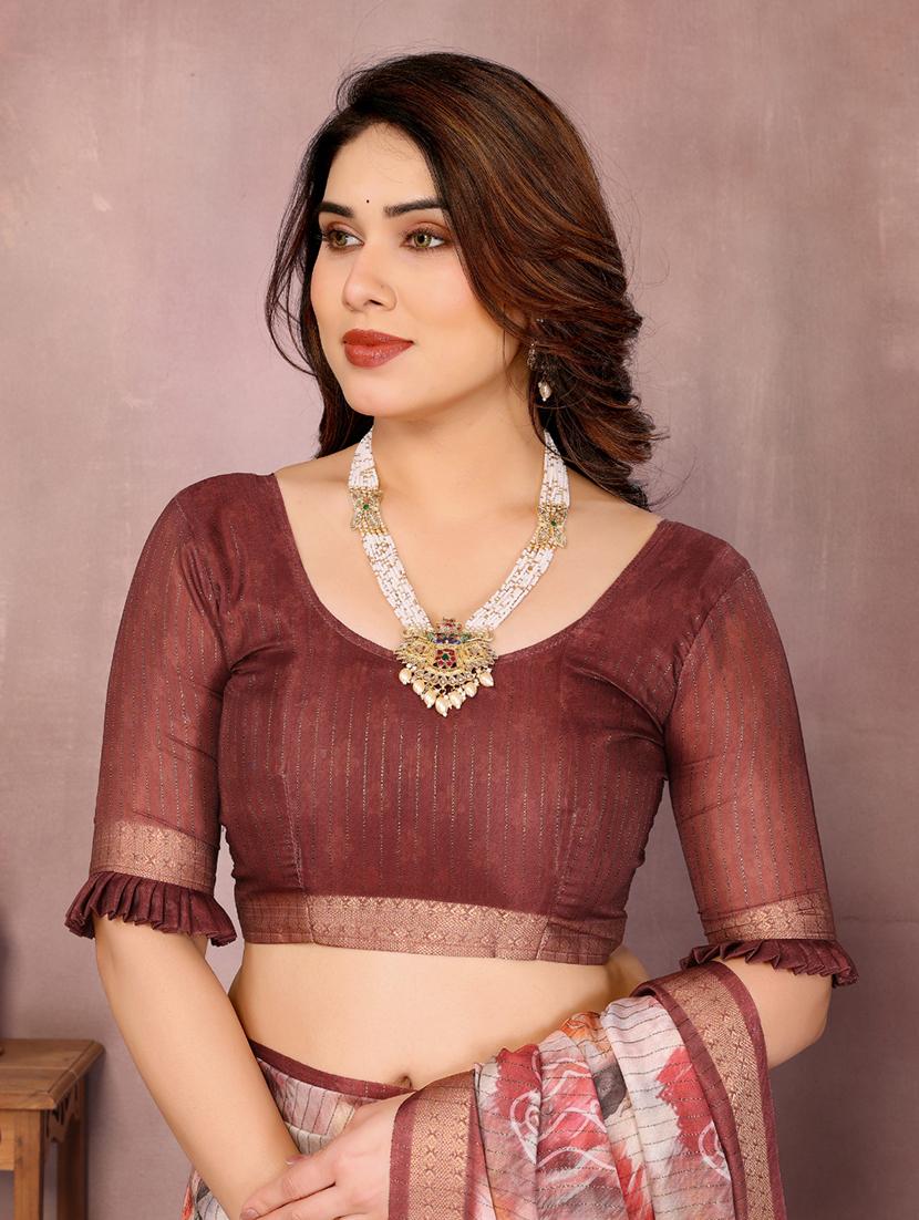 women floral printed bordered saree with blouse - 22001378 - Standard Image - 5