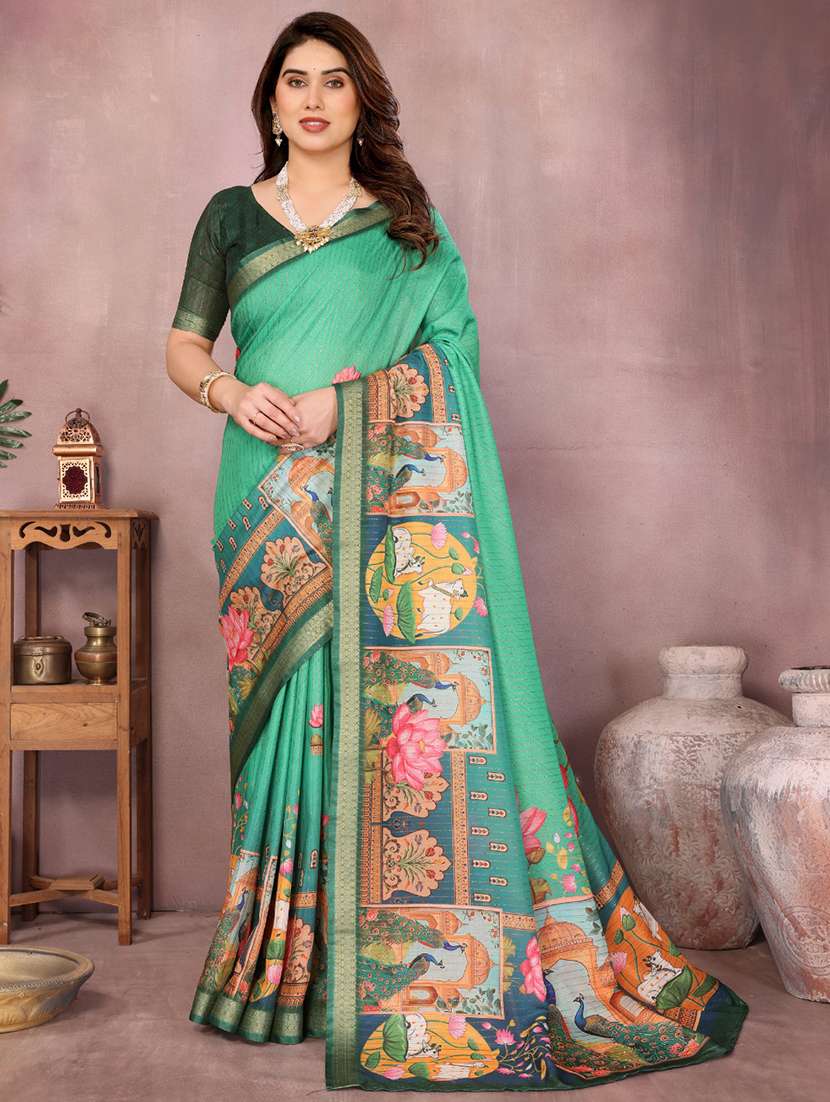 women printed bordered saree with blouse - 22001379 - Zoom Image - 0