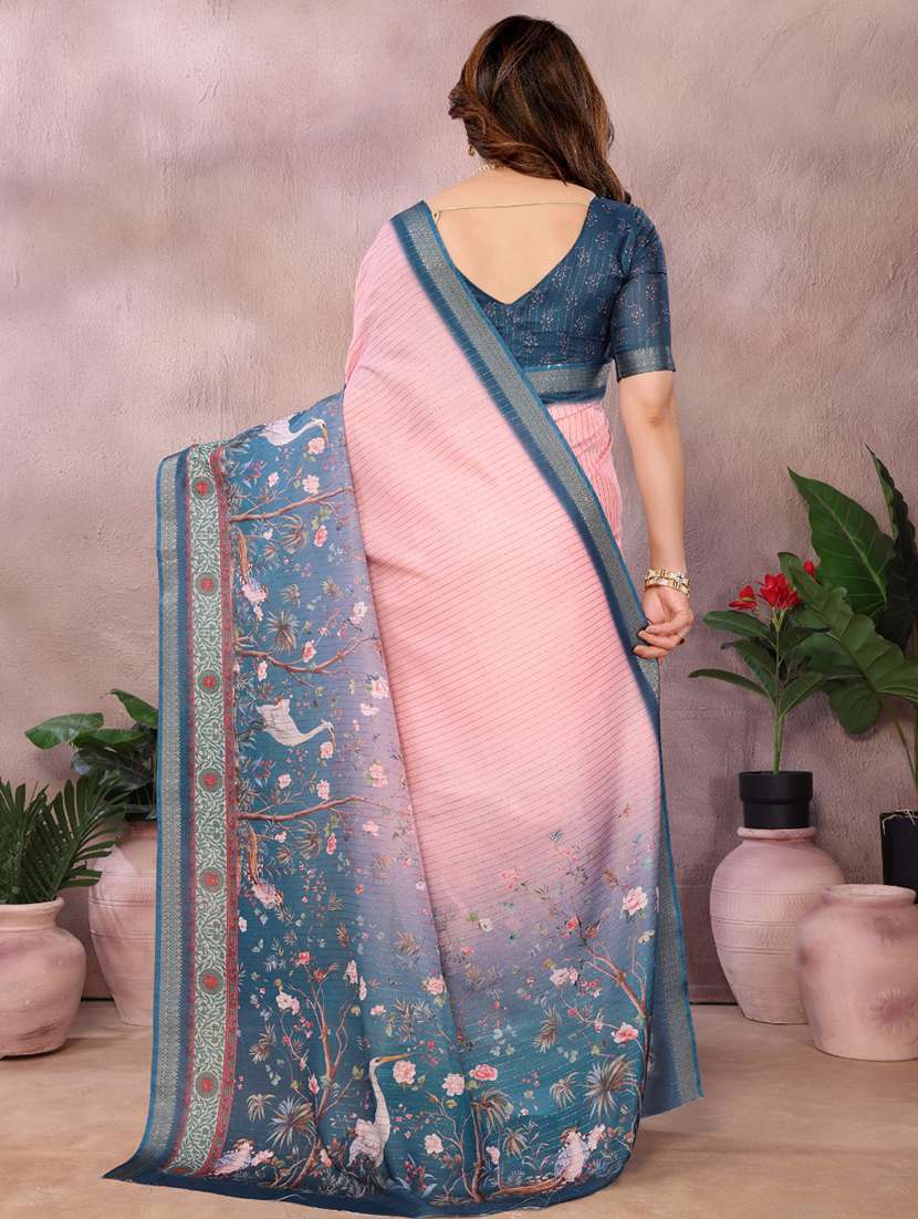 women printed bordered saree with blouse - 22001380 - Standard Image - 3