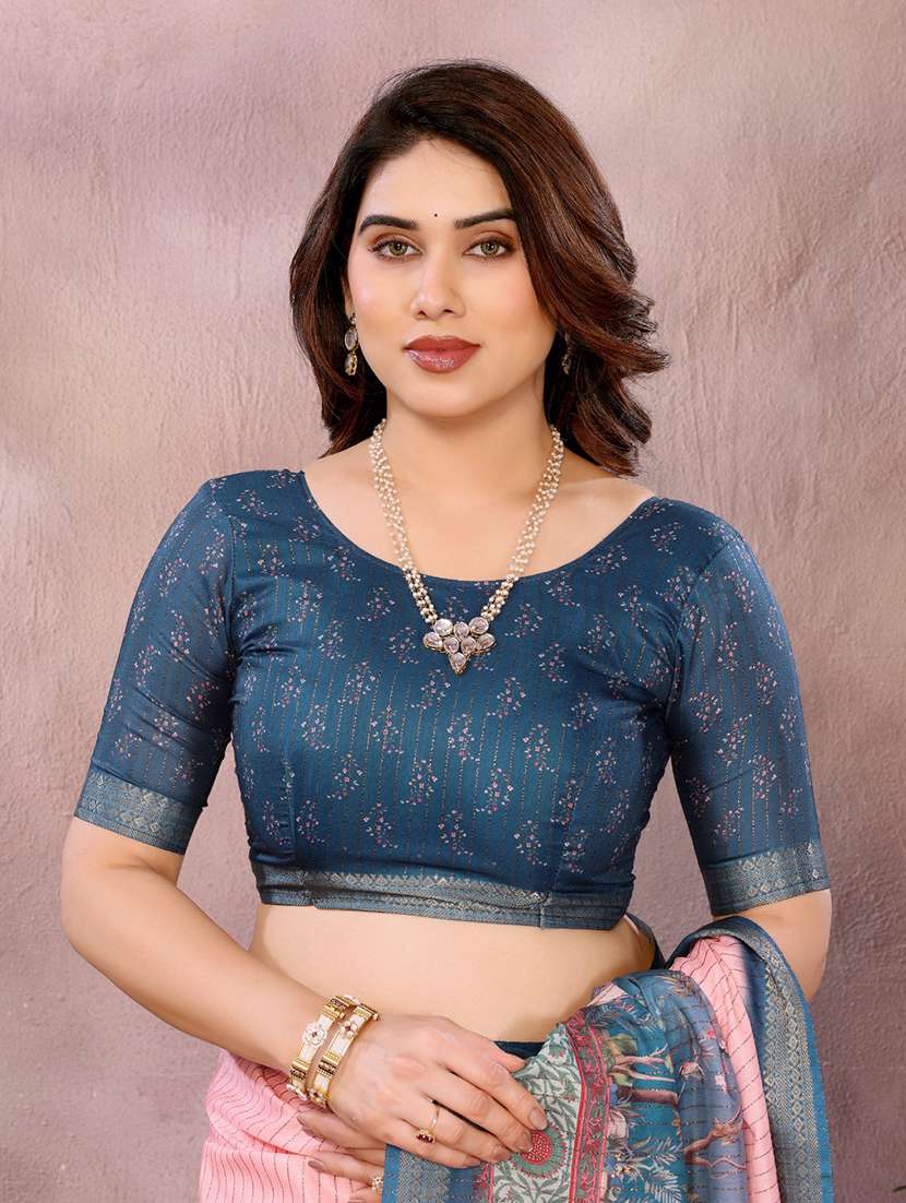 women printed bordered saree with blouse - 22001380 - Standard Image - 5