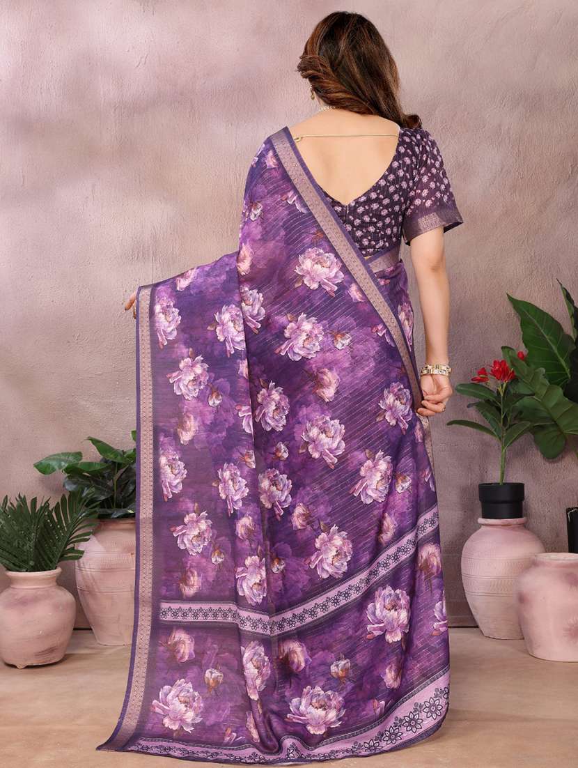 women floral printed bordered saree with blouse - 22001381 - Standard Image - 3